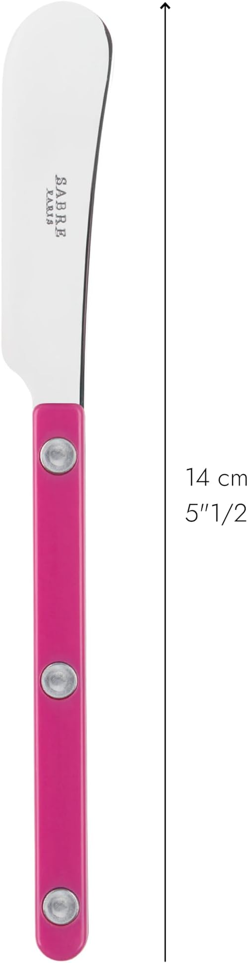 Sabre Paris - Set of 2 Spreader Knives 5.5 inches - Bistrot Collection - Perfect for Butter, Tapenades, Spreads - Stainless Steel & Nylon - Dishwasher Safe - Raspberry - Brilliant Finish
