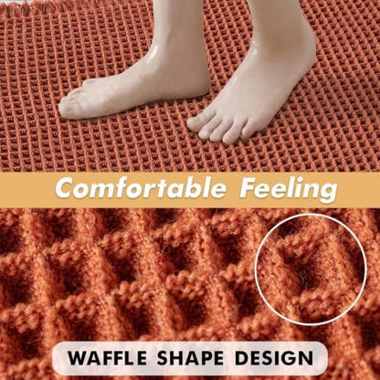 MIULEE Fall Orange Set of 2 Waffle Bathroom Runner Rugs 2'x5'(24"x60")