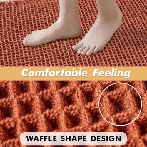 MIULEE Fall Orange Set of 2 Waffle Bathroom Rugs Boho Bath Mat 18x30 Inch