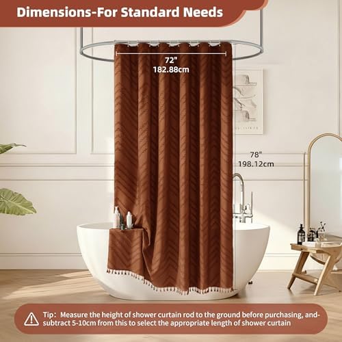 Siiluminisoy 78 Inch Long Shower Curtain Terracotta Fabric 72x78 Shower Curtain Cloth Textured Tufted Chevron Vintage Shower Curtains for Bathroom