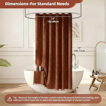 Siiluminisoy 78 Inch Long Shower Curtain Terracotta Fabric 72x78 Shower Curtain Cloth Textured Tufted Chevron Vintage Shower Curtains for Bathroom