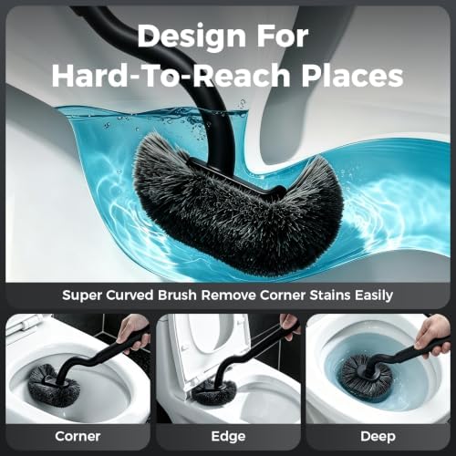 Toilet Bowl Brush and Holder, OSCIOSS Toilet Brush Set with Ergonomic Design, Compact Size, Durable Bristles, RV Toilet Brushes & Holders for Dead Corner Clean (Black, 2pack)