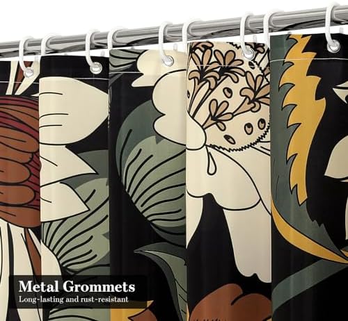 Boho Floral Shower Curtain, Retro Botanical Fabric Curtain, 36 x 72