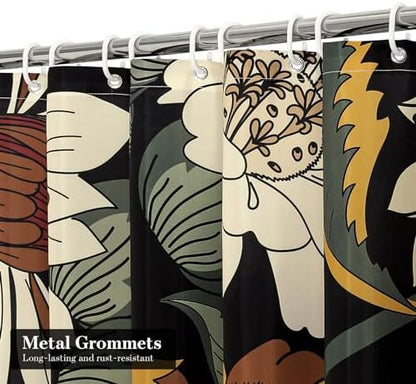 Boho Floral Shower Curtain, Retro Botanical Fabric Curtain, 36 x 72