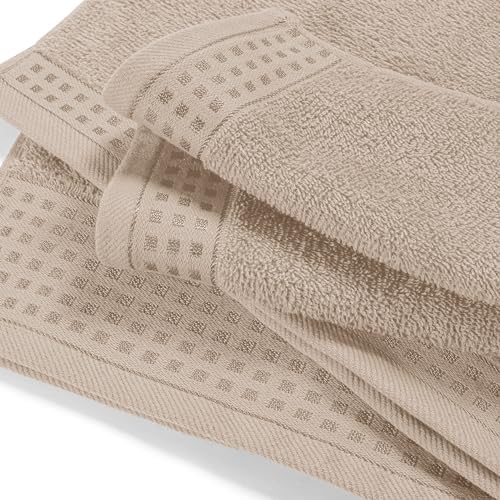 GLAMBURG Ultra Soft 4 Pack Oversized Bath Towel Set 27x54 inches, 100% Cotton Bath Towels, Highly Absorbant Compact Quickdry & Lightweight Towel, Ideal for Gym Travel Camp Pool - Tan