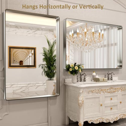 LOAAO 60X40 Inch Brushed Nickel Bathroom Mirror