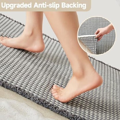 TYUU Waffle Bath Mat, Boho Bathroom Rugs Non Slip, 36x24 Grey & White