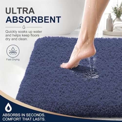 OLANLY Microfiber Bathroom Toilet Rugs U-Shaped 24x20, Soft Bath Mat, Navy