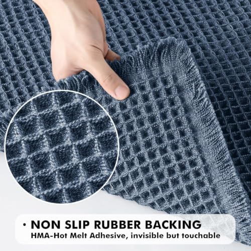 MIULEE Set of 2 Waffle Bathroom Rugs Boho Bath Mat Blue 17x24 Inch