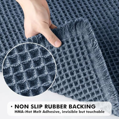 MIULEE Set of 2 Waffle Bathroom Rugs Boho Bath Mat Blue 17x24 Inch