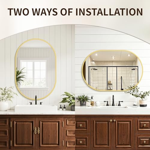 Oval Bathroom Mirror for Over Sink, 24"x36" Vanity Mirror for Wall, Gold