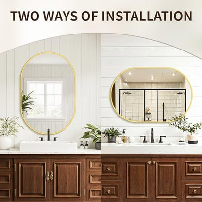 Oval Bathroom Mirror for Over Sink, 24"x36" Vanity Mirror for Wall, Gold