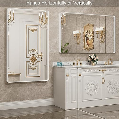LOAAO 60x36 Inch White Metal Framed Bathroom Mirror for Wall, White Bathroom Vanity Mirror Farmhouse, Large Rounded Rectangle Mirror, Anti-Rust, Tempered Glass, Hangs Horizontally or Vertically