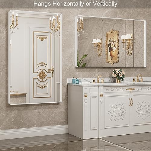 LOAAO White Metal Framed Bathroom Mirror, 60x28 Inch