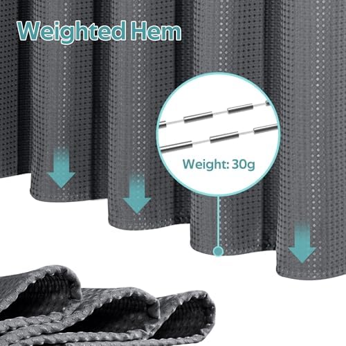 Vipfree 3 in 1 Shower Curtain Set, Waffle Shower Curtain and Liner Set with 12 Double Sided Shower Curtain Hooks, 258GSM Luxury Weighted Cloth Shower Curtains for Bathroom,72 W x 72 H,Graphite Gray