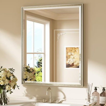 Keonjinn 30" x 36" Brushed Nickel Bathroom Mirrors for Over Sink, Rectangle