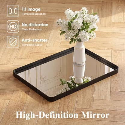 Sweetcrispy Bathroom Wall Mirror, 36x24 Inch Mirror for Over Sink, Black