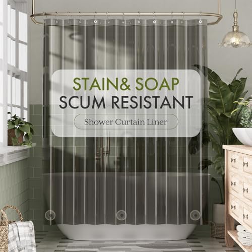 Bathway Shower Curtain Liner, Black Shower Curtain Liner 72x72 PEVA Clear Shower Curtain Liner Plastic with 3 Magnets and 12 Rustproof Metal Grommets, Lightweight Waterproof Shower Liner for Bathroom