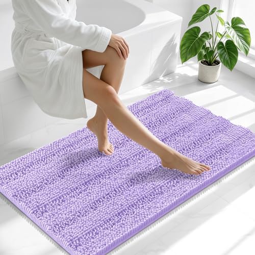 Smiry Thick Chenille Bathroom Runner Rugs 47x17, Soft Bath Mat, Lavender