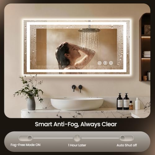 48"x24" LED Bathroom Mirror with Anti-Fog, Backlit & Front Lights, Memory