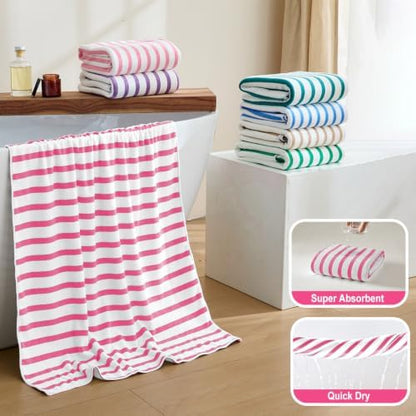 JML Microfiber Beach Towels, 4 Pack, 30" x 60", Stripe Pink White