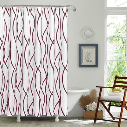 Fabric Modern Extra Long Shower Curtains for Bathroom-Burgundy and White