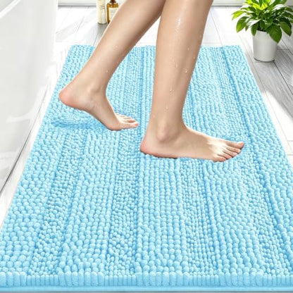 Smiry Thick Chenille Bathroom Rugs 30x20, Soft Absorbent Bath Mat, Sky Blue