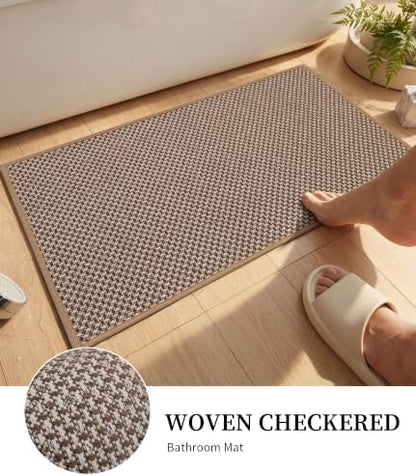 YIHOUSE Khaki Bathroom Rugs Sets 2 Pieces,Thin Bath Mat Quick Dry