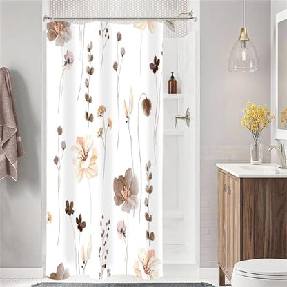 Gibelle Brown Beige Watercolor Floral Fabric Shower Curtain, 54x72