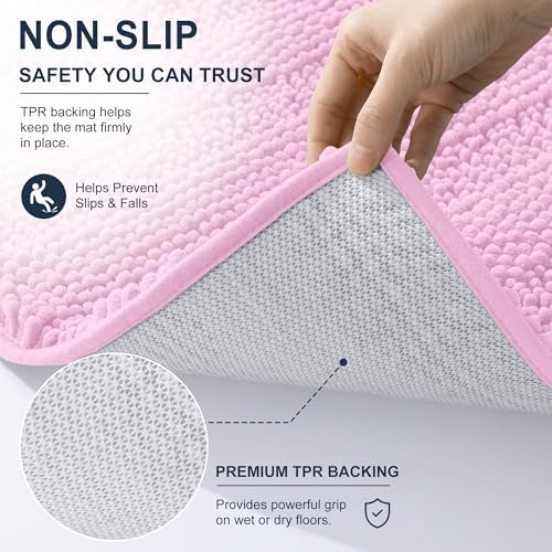 Smiry Thick Small Chenille Bathroom Rugs 24x16, Absorbent Bath Mat, Pink