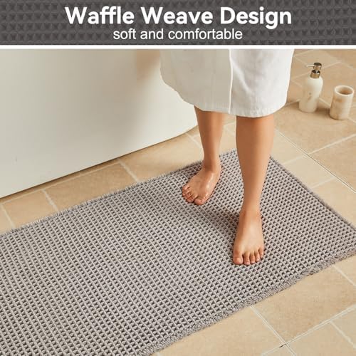 Triohero Waffle Runner Rug Bathroom, Long Boho Bath Mat, 24x72 Light Grey