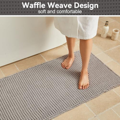 Triohero Waffle Bath Mat, Boho Bathroom Rugs Non Slip, 24x48 Light Grey
