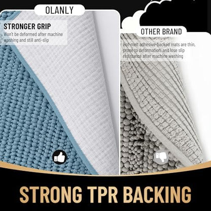 OLANLY Thick Chenille Large Bathroom Rugs Mats 40x32, Airy Blue