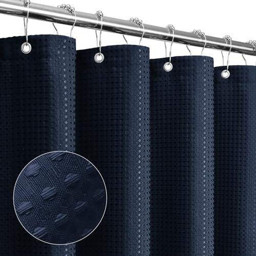 Gibelle Navy Blue Cloth-Textured Shower Curtain, Hotel Style, 72 X 72