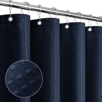 Gibelle Navy Blue Cloth-Textured Shower Curtain, Hotel Style, 72 X 72