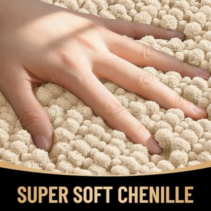 OLANLY Thick Chenille Bathroom Rugs 30x20, Soft Absorbent Bath Mat, Beige