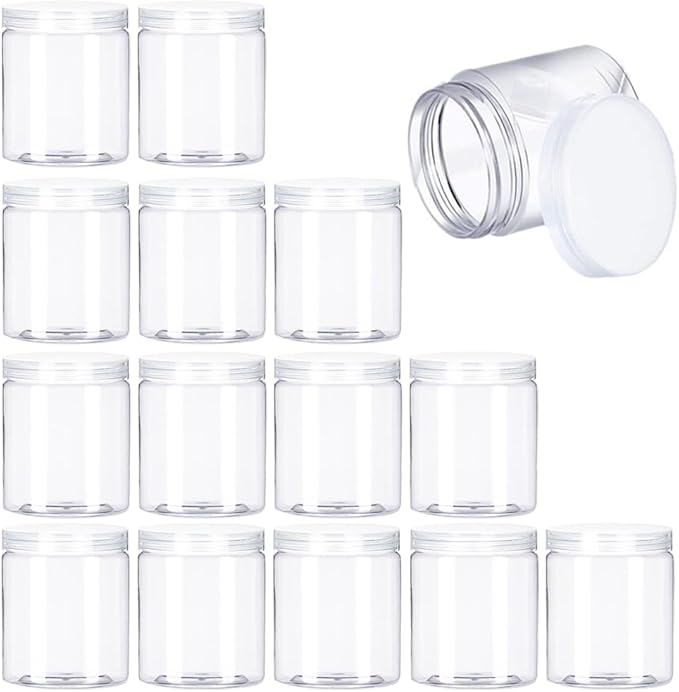 15 Pack 6oz Clear Plastic Jars Wide-mouth Storage Containers,Refillable Empty Containers for Dry Food,Dried Fruit,Seasoning and Honey Storage