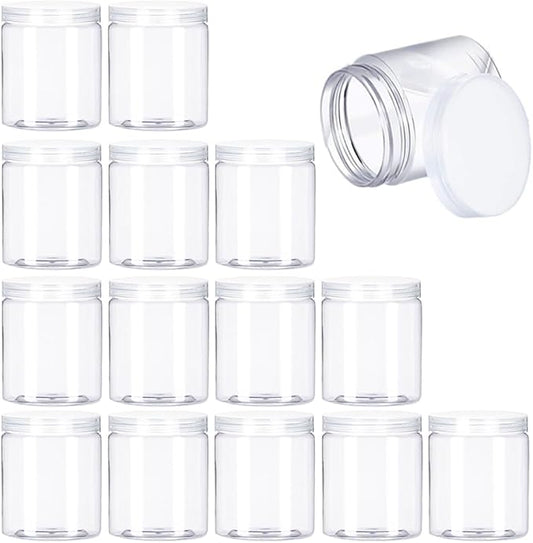15 Pack 6oz Clear Plastic Jars Wide-mouth Storage Containers,Refillable Empty Containers for Dry Food,Dried Fruit,Seasoning and Honey Storage