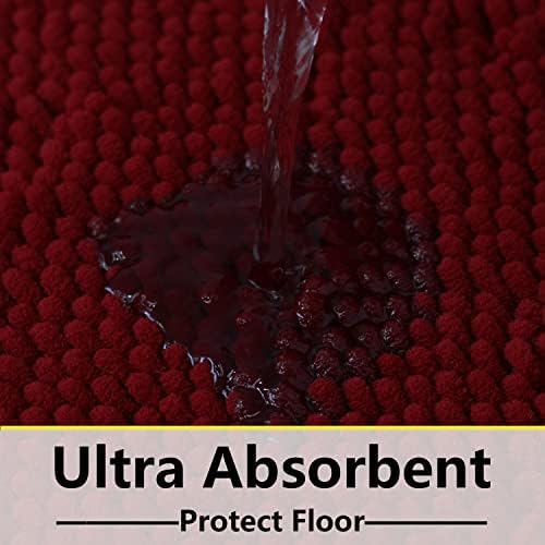 BOANKODU Bath Mat Set, 2 Piece - Soft Chenille, Non-Slip, 32x20 Inch + 20x20 Inch U Shape, Machine Washable (Burgundy)
