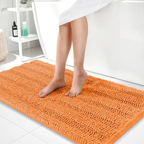 OLANLY Thick Bathroom Runner Rugs 44x24, Soft Chenille Bath Rugs, Orange