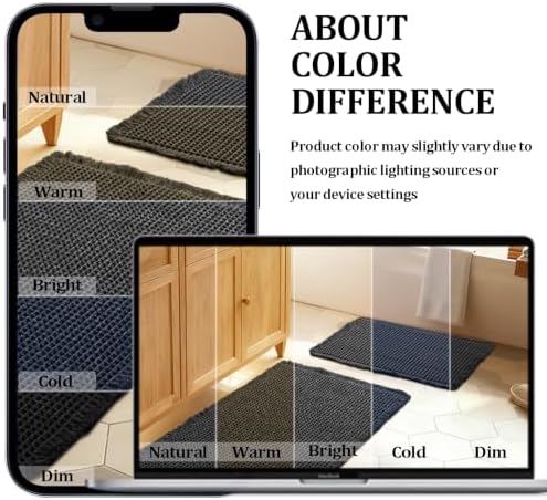 JIUZHEN Set of 2 Waffle Bathroom Rugs Boho Bath Mats 16"x24"+24"x36" Black
