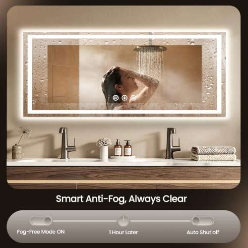 72"x30" LED Bathroom Mirror with Anti-Fog, Backlit & Front Lights, Memory