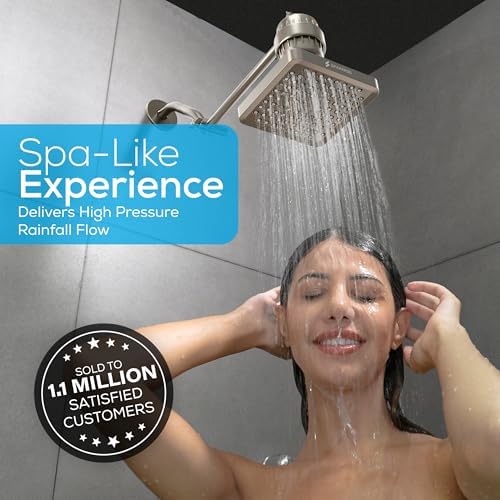SparkPod Rain Shower Head, 6 Inch Square, Elegant Brushed Nickel Finish