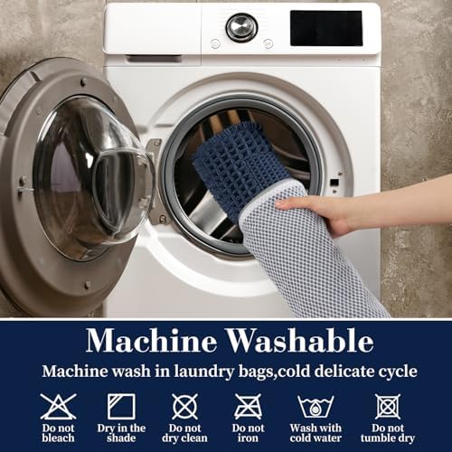RESARE Waffle Bathroom Runner Rugs, Non Slip Boho Bath Mat 24"x48" Navy