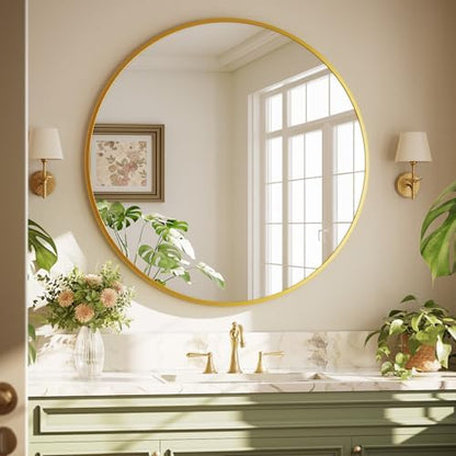 XRAMFY 40 Inch Round Mirror - Gold Circle Mirrors for Bathroom, Entryway
