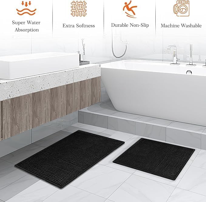 Black Bathroom Accessories Set, 23Pcs Bath Accessory Sets Complete with Bathtub Mat, Shower Curtain Set with Hooks, Soap Dispenser, Toothbrush Holder, Qtip Holder, Trash Can, Toilet Brush