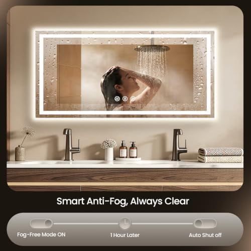 60"x30" LED Bathroom Mirror with Anti-Fog, Backlit & Front Lights, Memory
