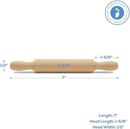 Wooden Mini Rolling Pin, 7 Inches Long, Pack of 12, Perfect for Fondant, Pasta, Baking in the Kitchen, Crafting by Woodpeckers