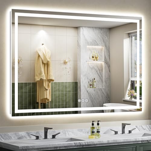 Briivue 66x40 Inch LED Bathroom Mirror with Lights, Backlit & Front Lit
