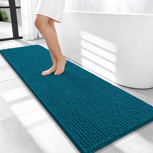OLANLY Thick Chenille Bathroom Runner Rugs Mats 59x20, Peacock Blue